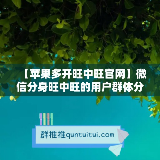 【苹果多开旺中旺官网】微信分身旺中旺的用户群体分析