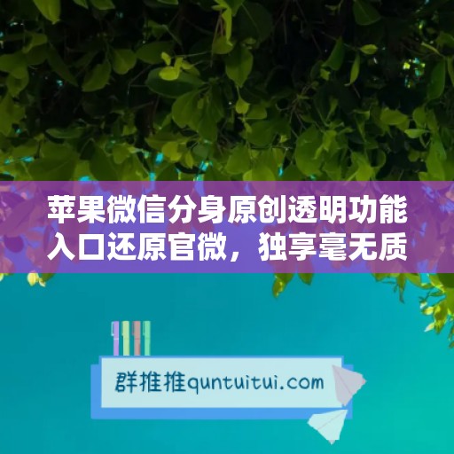 苹果微信分身原创透明功能入口还原官微，独享毫无质疑的移动营销效果