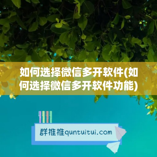 如何选择微信多开软件(如何选择微信多开软件功能)