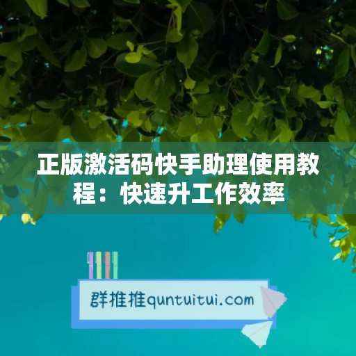 正版激活码快手助理使用教程：快速升工作效率