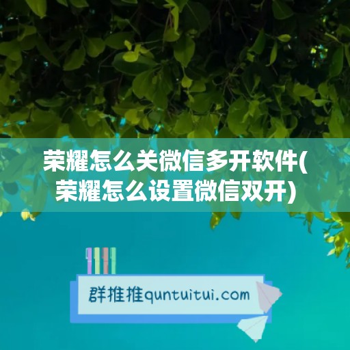 荣耀怎么关微信多开软件(荣耀怎么设置微信双开)