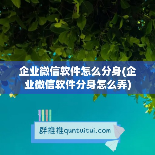 企业微信软件怎么分身(企业微信软件分身怎么弄)