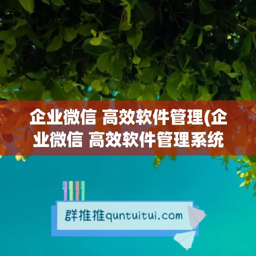 企业微信 高效软件管理(企业微信 高效软件管理系统)