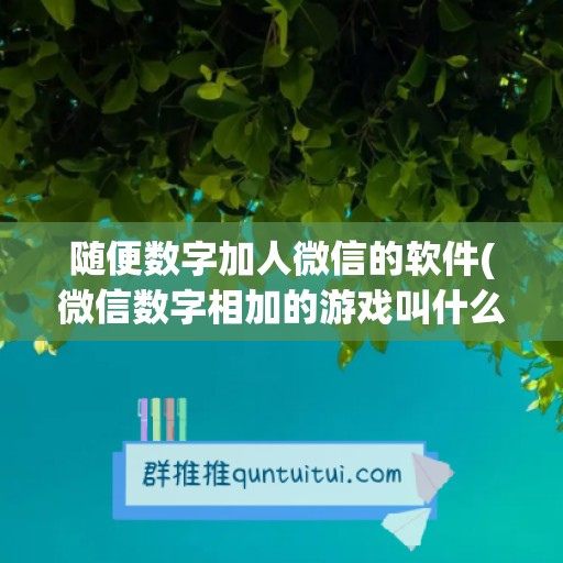 随便数字加人微信的软件(微信数字相加的游戏叫什么)