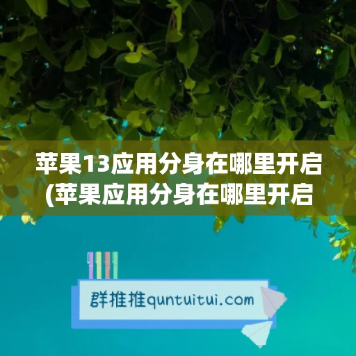 苹果13应用分身在哪里开启(苹果应用分身在哪里开启ios14)