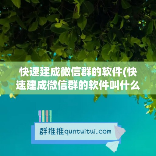 快速建成微信群的软件(快速建成微信群的软件叫什么)