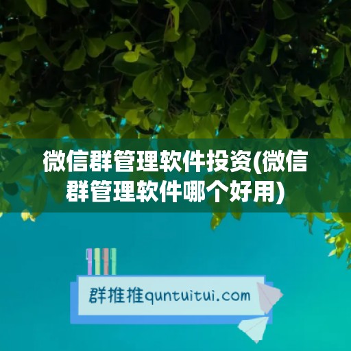 微信群管理软件投资(微信群管理软件哪个好用)