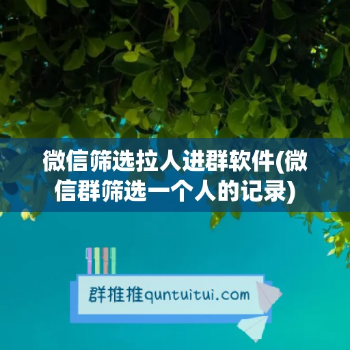 微信筛选拉人进群软件(微信群筛选一个人的记录)