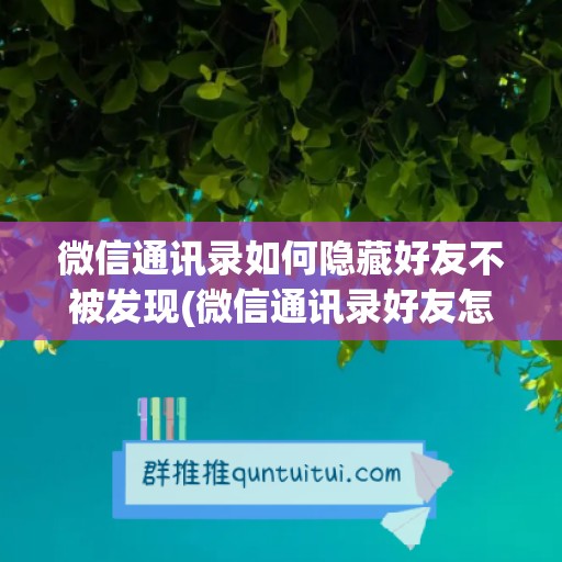 微信通讯录如何隐藏好友不被发现(微信通讯录好友怎么隐藏起来)