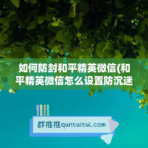 如何防封和平精英微信(和平精英微信怎么设置防沉迷)