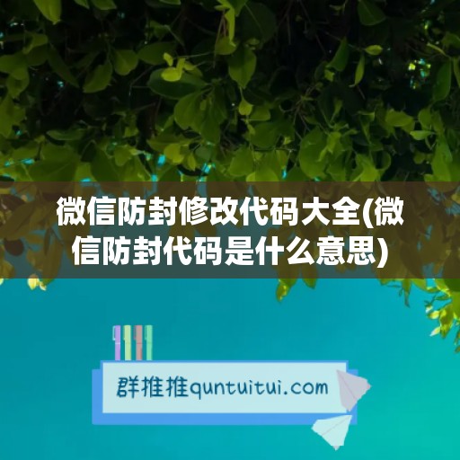 微信防封修改代码大全(微信防封代码是什么意思)