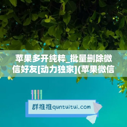 苹果多开纯粹_批量删除微信好友[动力独家](苹果微信批量删除多个聊天窗口)