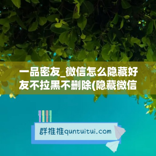 一品密友_微信怎么隐藏好友不拉黑不删除(隐藏微信好友而不拉黑的方法)